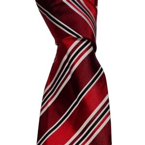 Countess Mara Silk Necktie Men's Red Black White Striped Designer Tie EUC